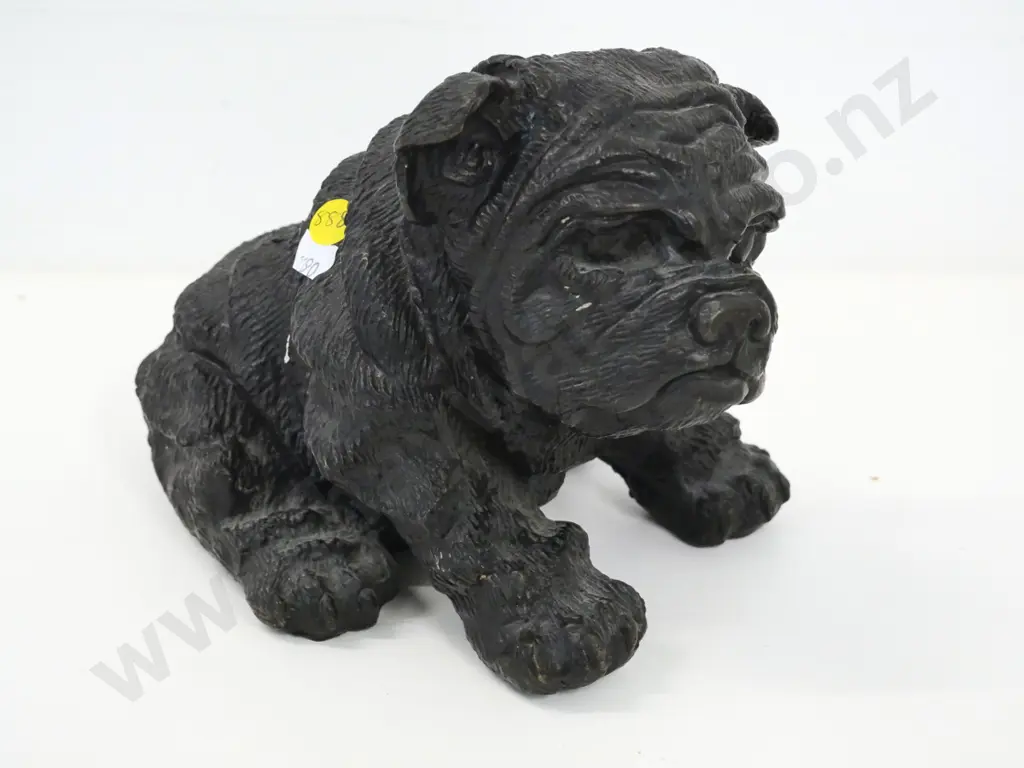 cast metal bulldog figure - has been painted black, some brass plating showing on feet H-170 L-260 Image 1++
