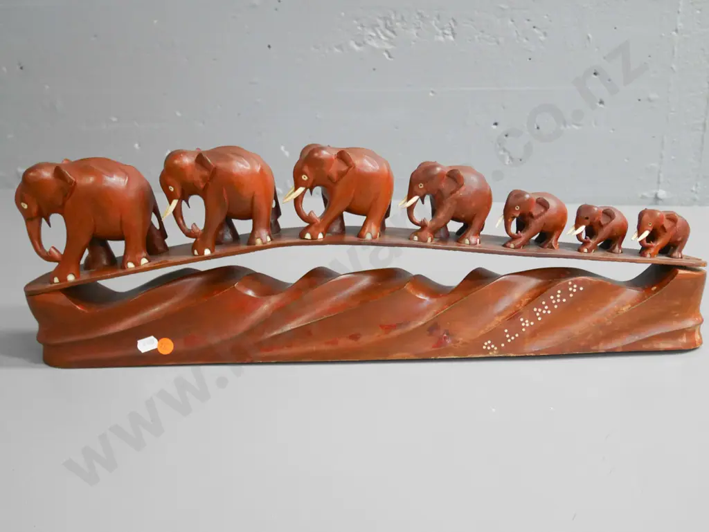 carved set of elephants on base - some tusks missing H-190 W-590 Image 1++