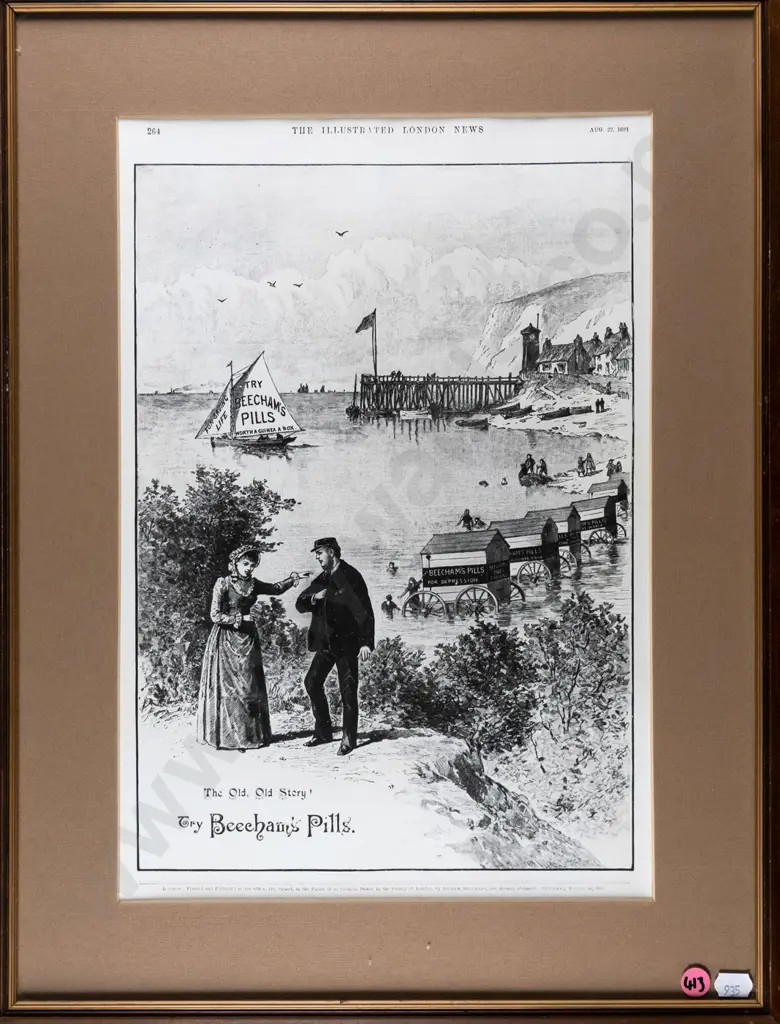 framed reproduction print Beecham Pills advertisement H-370 W-250 Image 1++
