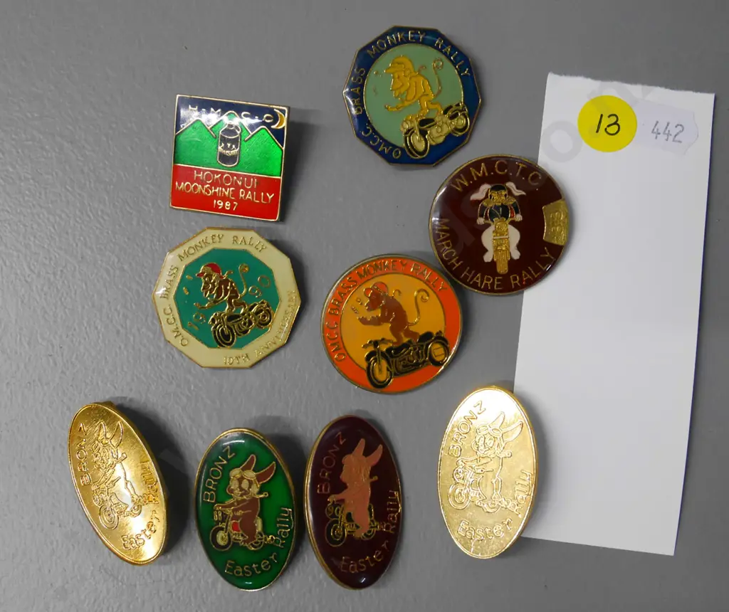 collection of NZ motor bike rally badges, 9 items Image 1++