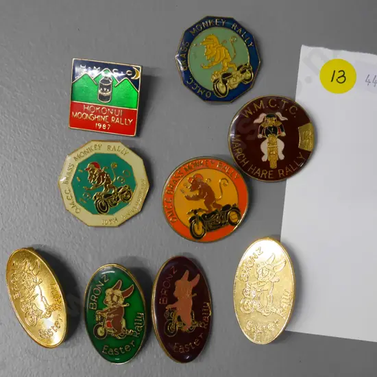 collection of NZ motor bike rally badges, 9 items