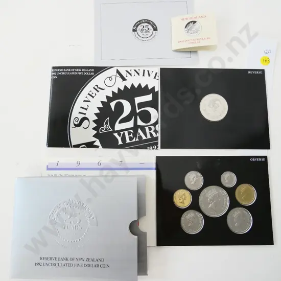 New Zealand coins - 1992 $5 coin and 1992 7-coin proof set