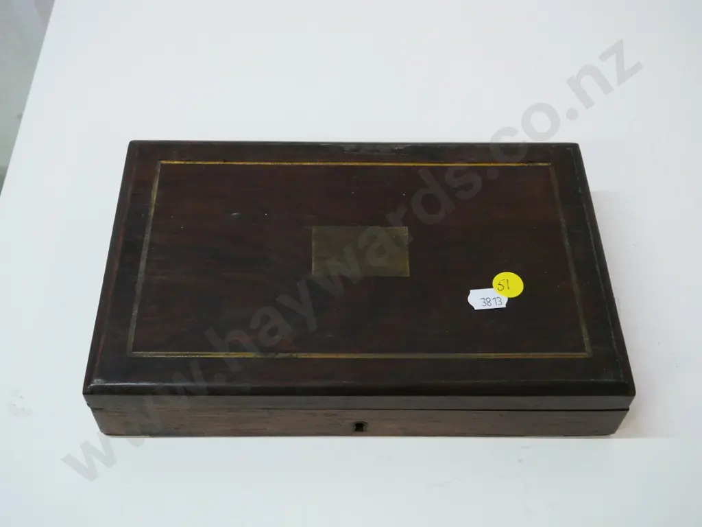 various vintage mathematical & drawing implements in wood case with brass inlay Image 1++