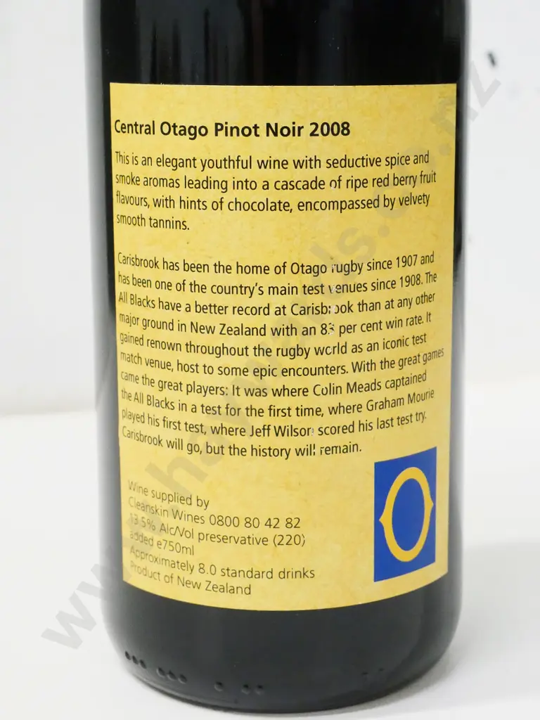 bottle of 2008 Central Otago Pinot Noir - ltd ed. 82/102, last test match at Carisbrook 19 June 2010 Image 1++