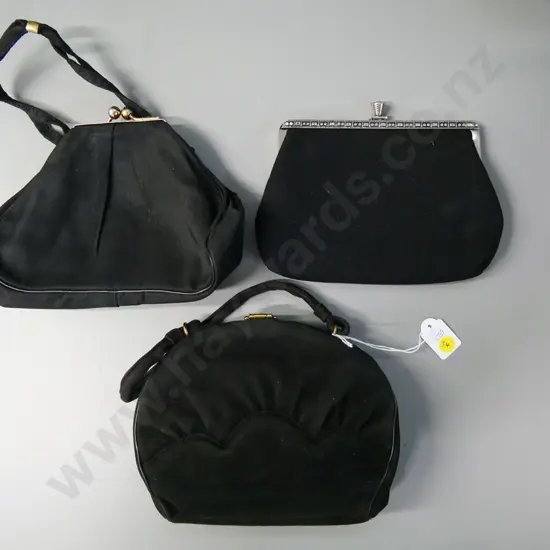 3 black evening / clutch purses, one suede or suedette