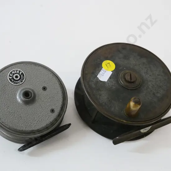 2 metal fly fishing reels - J.W. Young Condex D-80 and unmarked one D-100