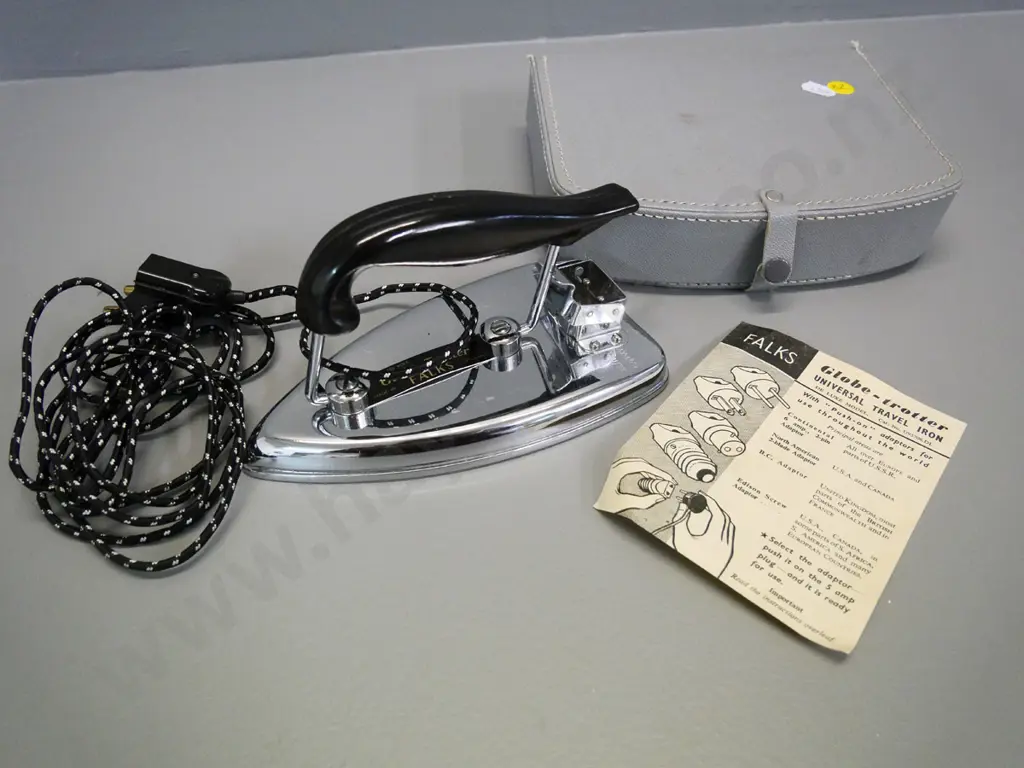 vintage cased Falks travel iron Image 1++