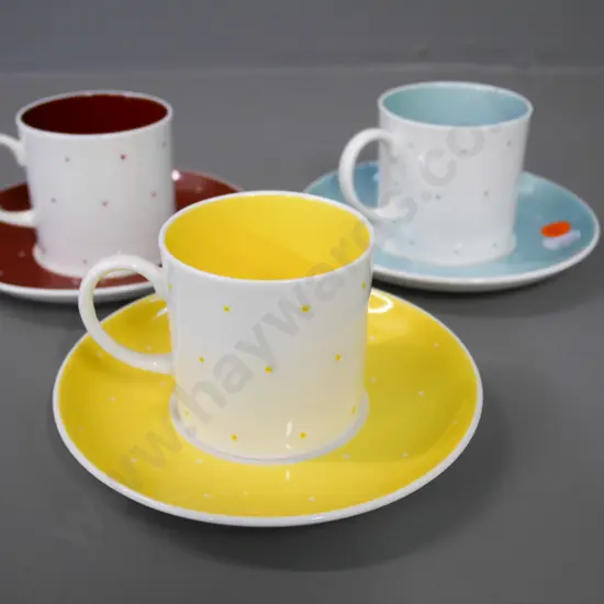 3x Susie Cooper spotted coffee cans and saucers