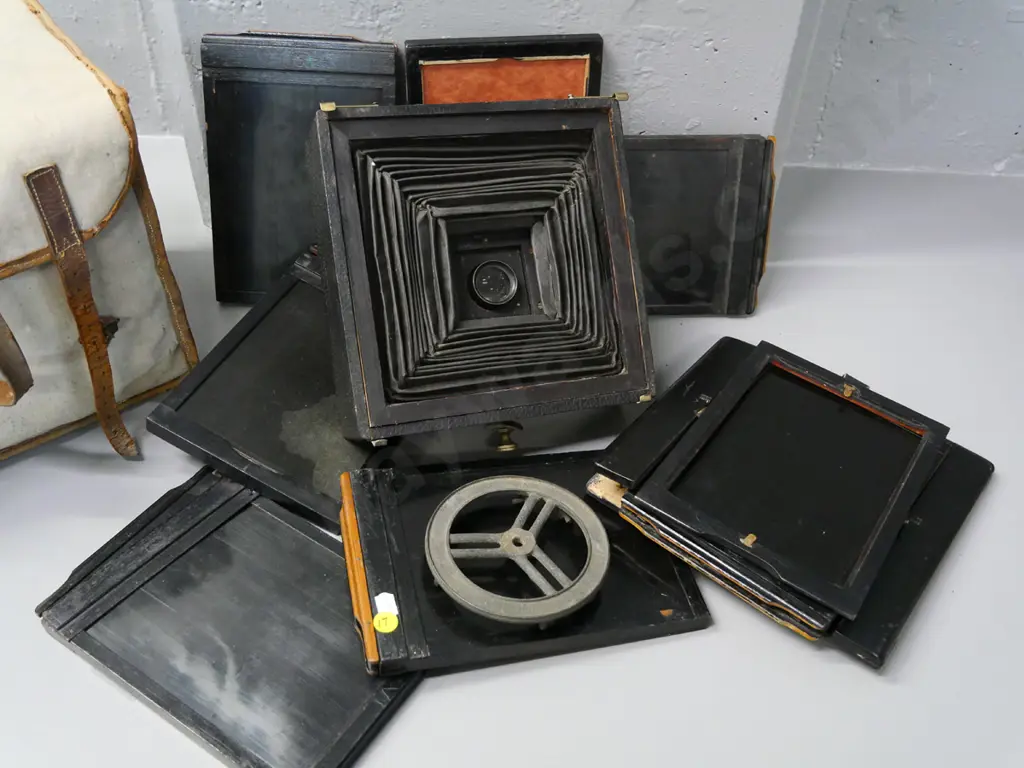 vintage camera and assorted double sided plate holders Sears Roebuck, Chicago, with Bausch & Lomb lens, Unicum shutter Image 1++