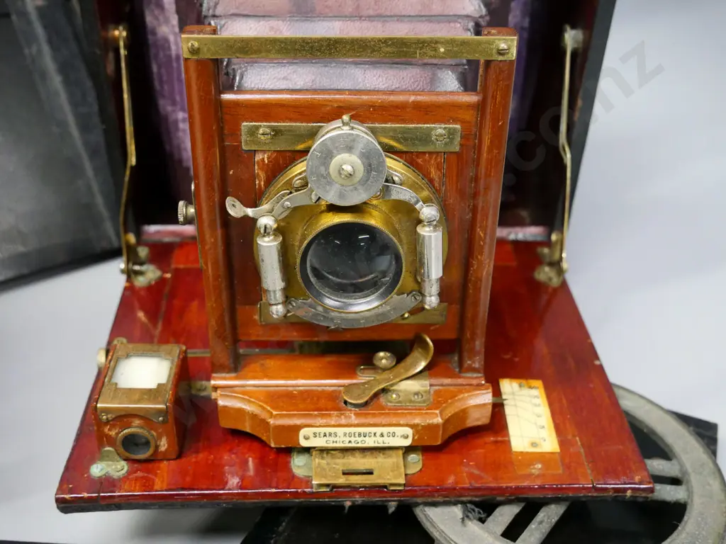 vintage camera and assorted double sided plate holders Sears Roebuck, Chicago, with Bausch & Lomb lens, Unicum shutter Image 1++