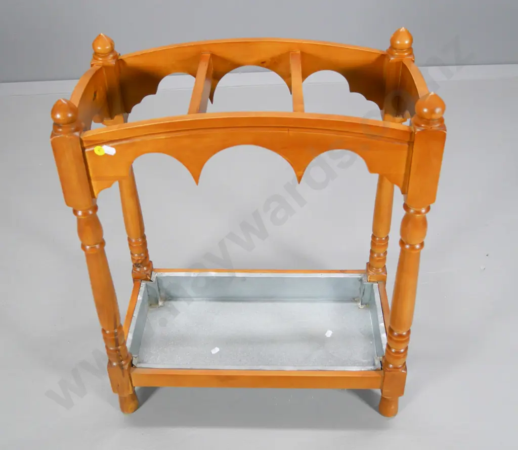 timber umbrella stand with turned columns & metal tray H-700 W-520 D-260 Image 1++