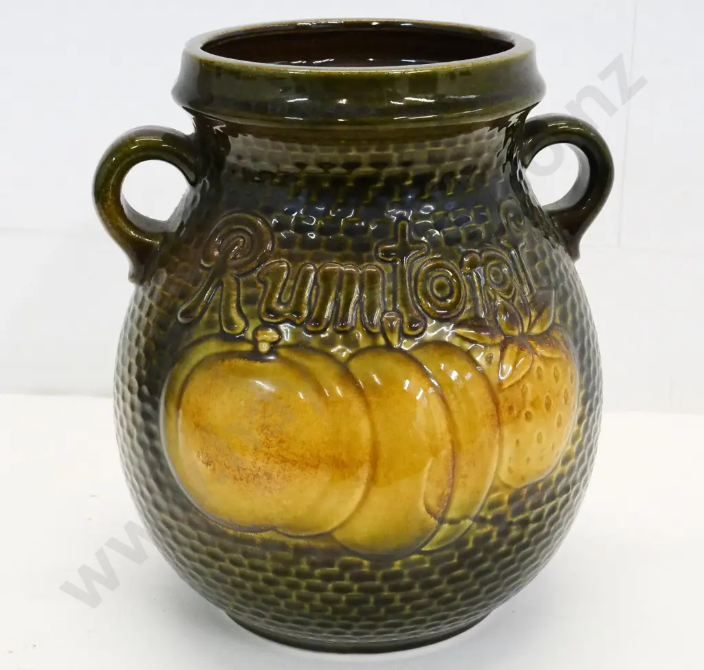 Scheurich German pottery rum pot with relief  'Rumtopf' design H-260 D-250 at widest Image 1++