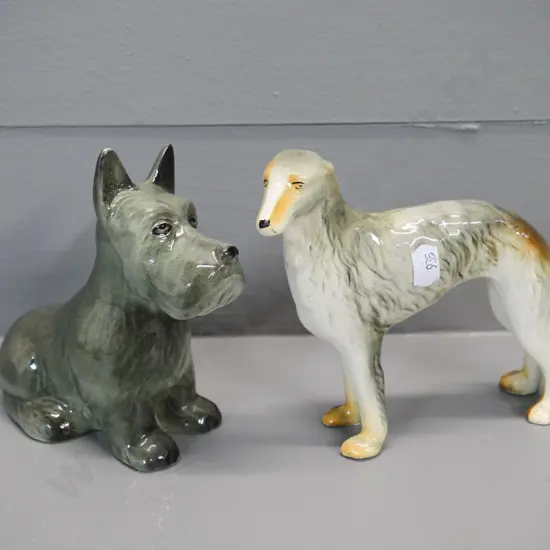 2 dog figures - English Scottie H-120 L-150 and hound, no maker's marks