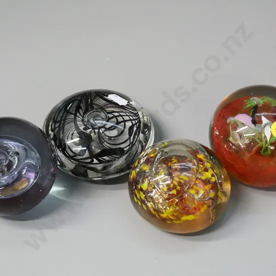 4 art glass paperweights - largest is approx Diameter 90