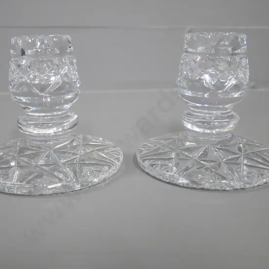 pair of heavy cut crystal candle holders