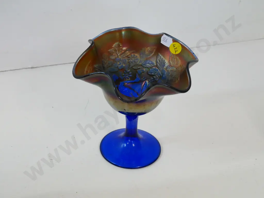 carnival glass multi-coloured peacock pattern small comport bowl H-140 Diameter 140 Image 1++