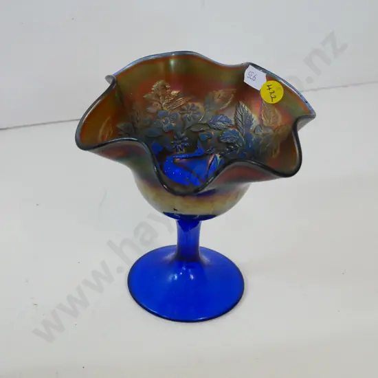 carnival glass multi-coloured peacock pattern small comport bowl H-140 Diameter 140