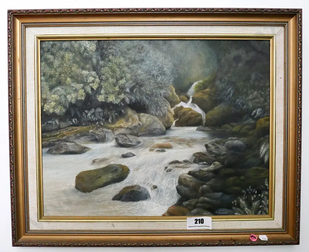 D Newman - framed oil - Mackay Falls, Milford Track H-340 W-440 Image 1++