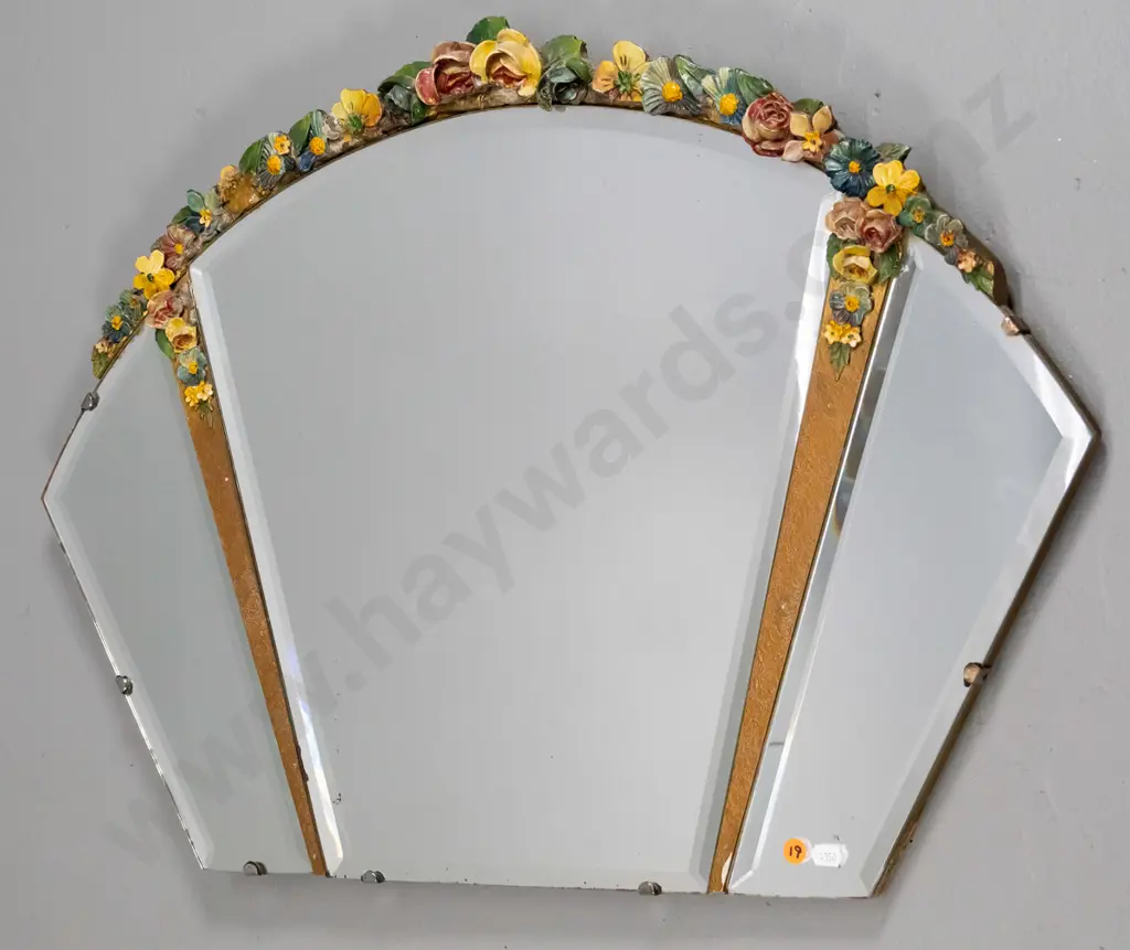 ornate deco 3 section bevelled edge wall mirror H-510 W-730 Image 1++