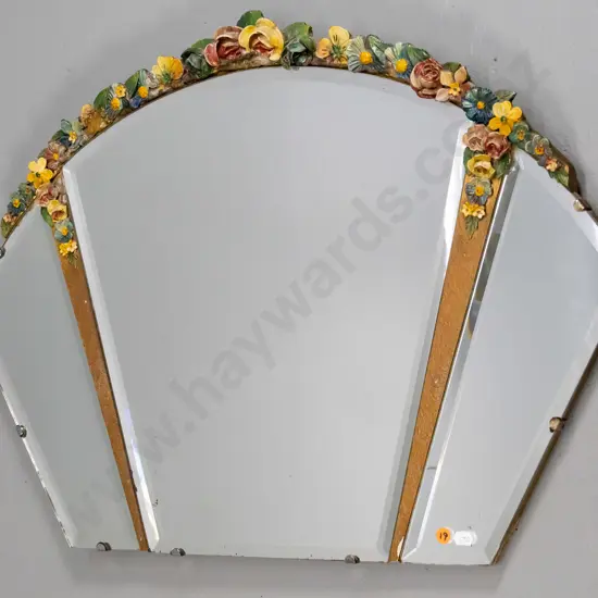 ornate deco 3 section bevelled edge wall mirror H-510 W-730