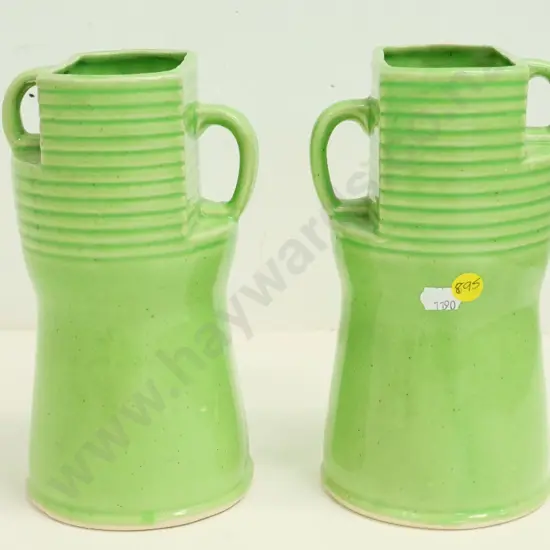 pair of green deco style vases, no maker's marks, H-210
