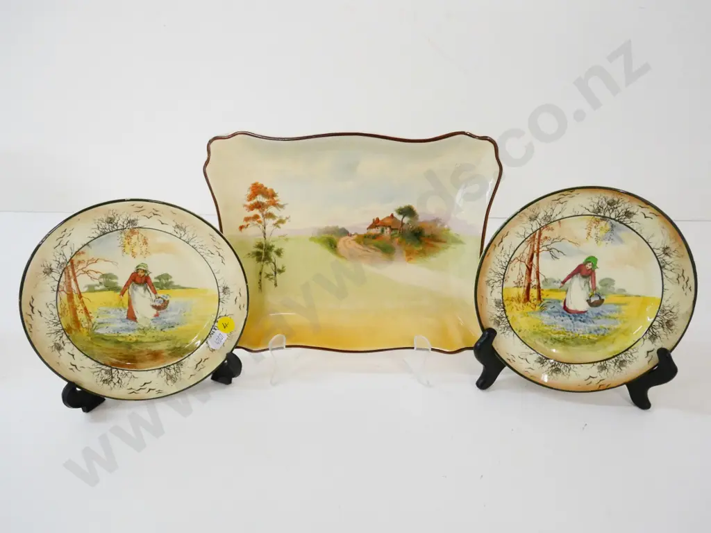 3 Royal Doulton plates - 2 Bluebell Gatherers side plates and an English Cottages sandwich plate 240 x 180 Image 1++