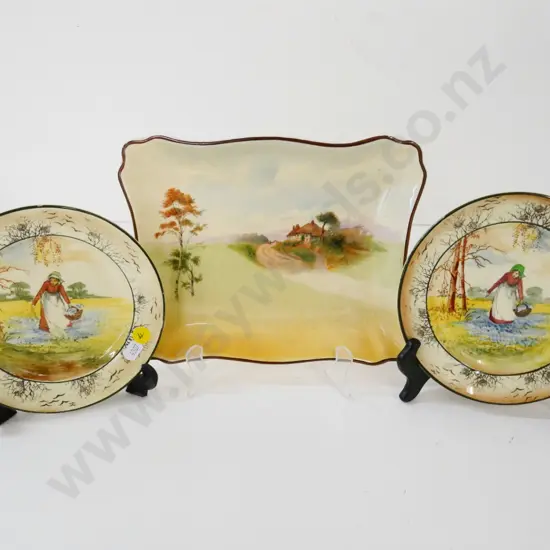 3 Royal Doulton plates - 2 Bluebell Gatherers side plates and an English Cottages sandwich plate 240 x 180
