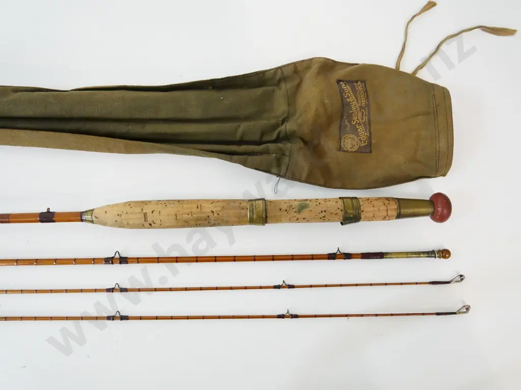 4-piece (2 tip sections) split cane fly fishing rod in canvas sleeve - no maker's marks Image 1++