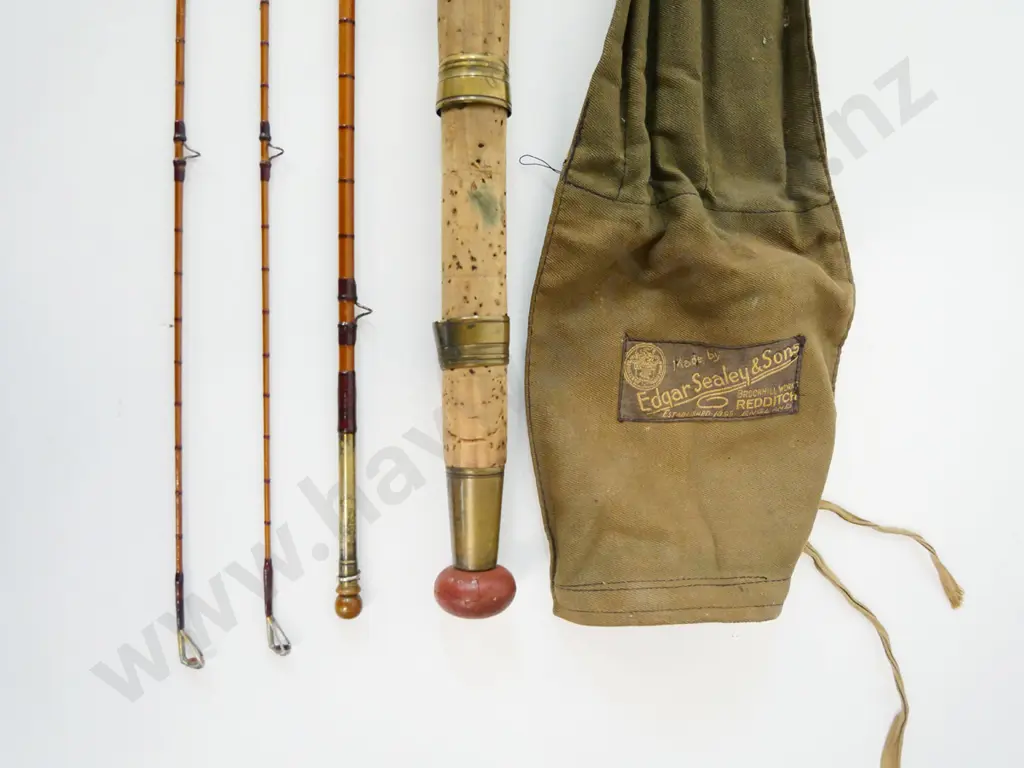 4-piece (2 tip sections) split cane fly fishing rod in canvas sleeve - no maker's marks Image 1++