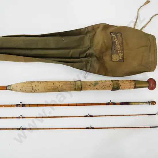 4-piece (2 tip sections) split cane fly fishing rod in canvas sleeve - no maker's marks