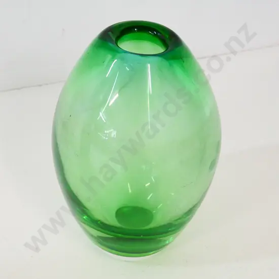 heavy green art glass vase H-215