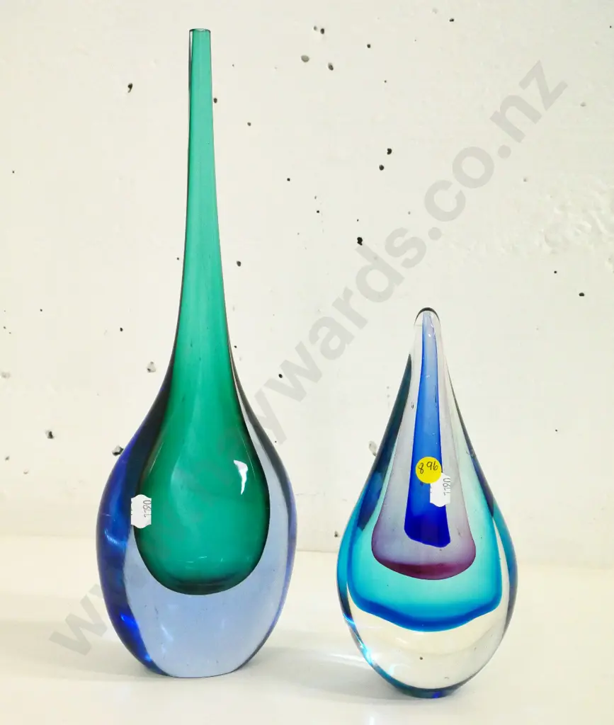 2 multi-colour art glass teardrop shaped items - vase H-360 and ornament Image 1++
