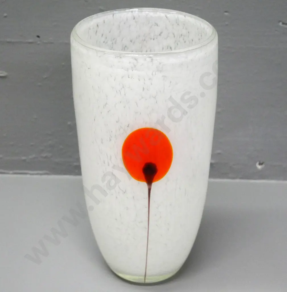 art glass vase - mottled white with orange-red design H-240 Image 1++