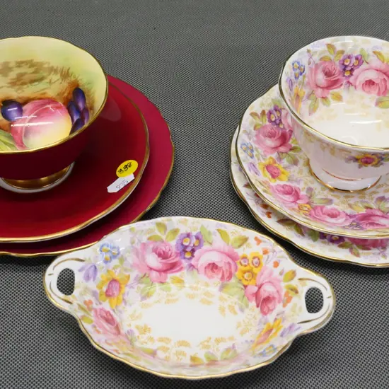 Aynsley Orchard Gold trio and a Royal Albert Serena trio & sweet dish