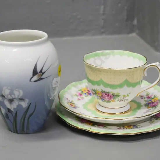 Royal Albert "Prudence" trio and a Royal Copenhagen vase H-120