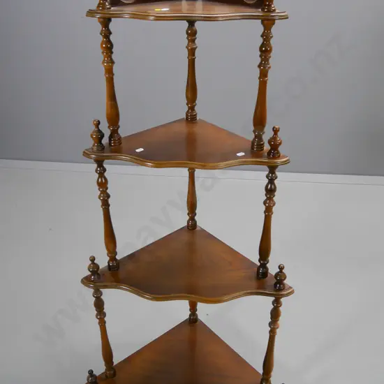 mahogany 4-tier corner whatnot with turned spindle supports H-1230 W-610 D-350