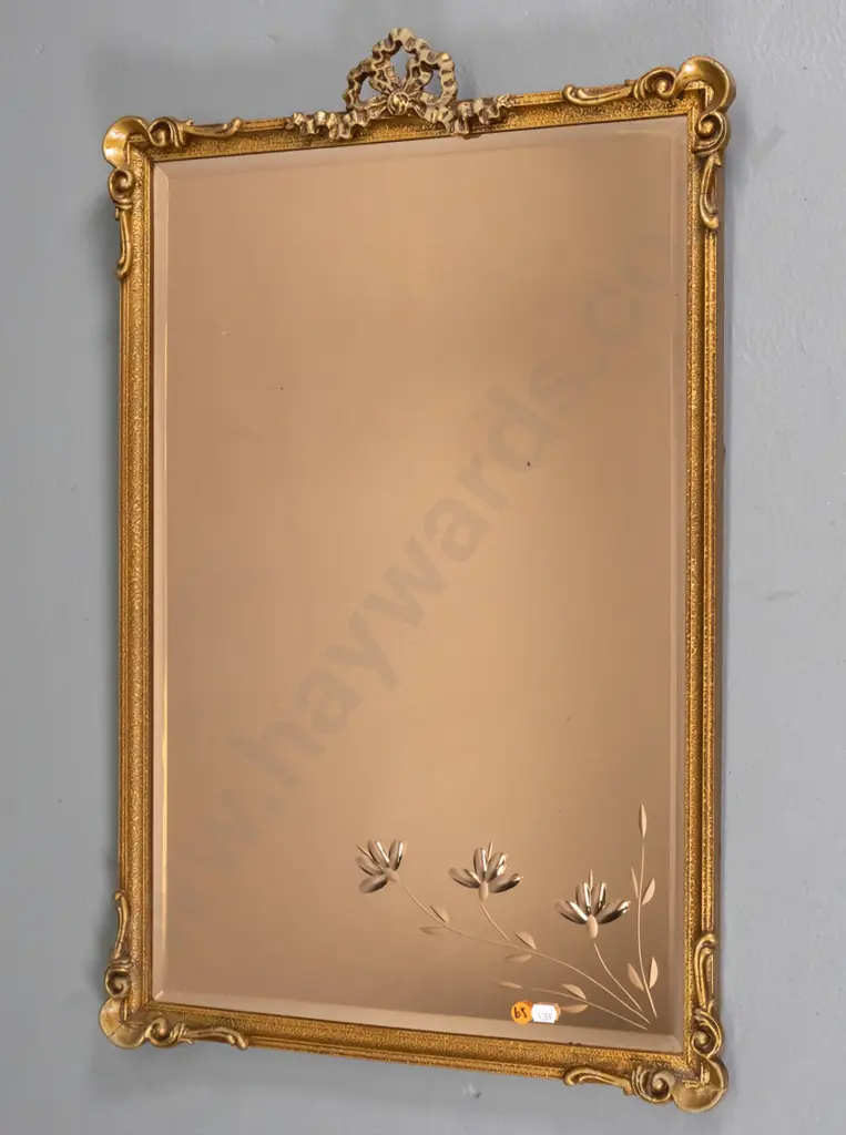 gilt framed smoked glass wall mirror (mends to frame) H-700 W-460 Image 1++