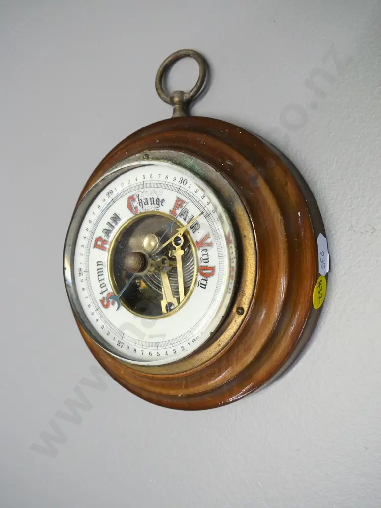 vintage German wood-cased wall barometer - some corrosion to bezel H-170 Image 1++