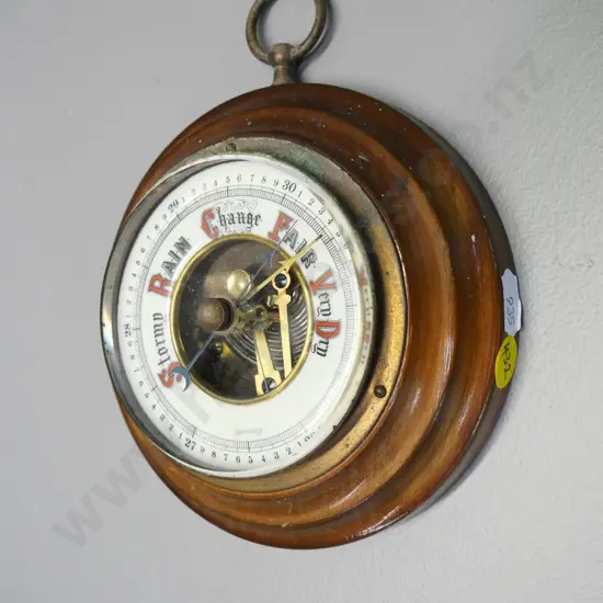 vintage German wood-cased wall barometer - some corrosion to bezel H-170