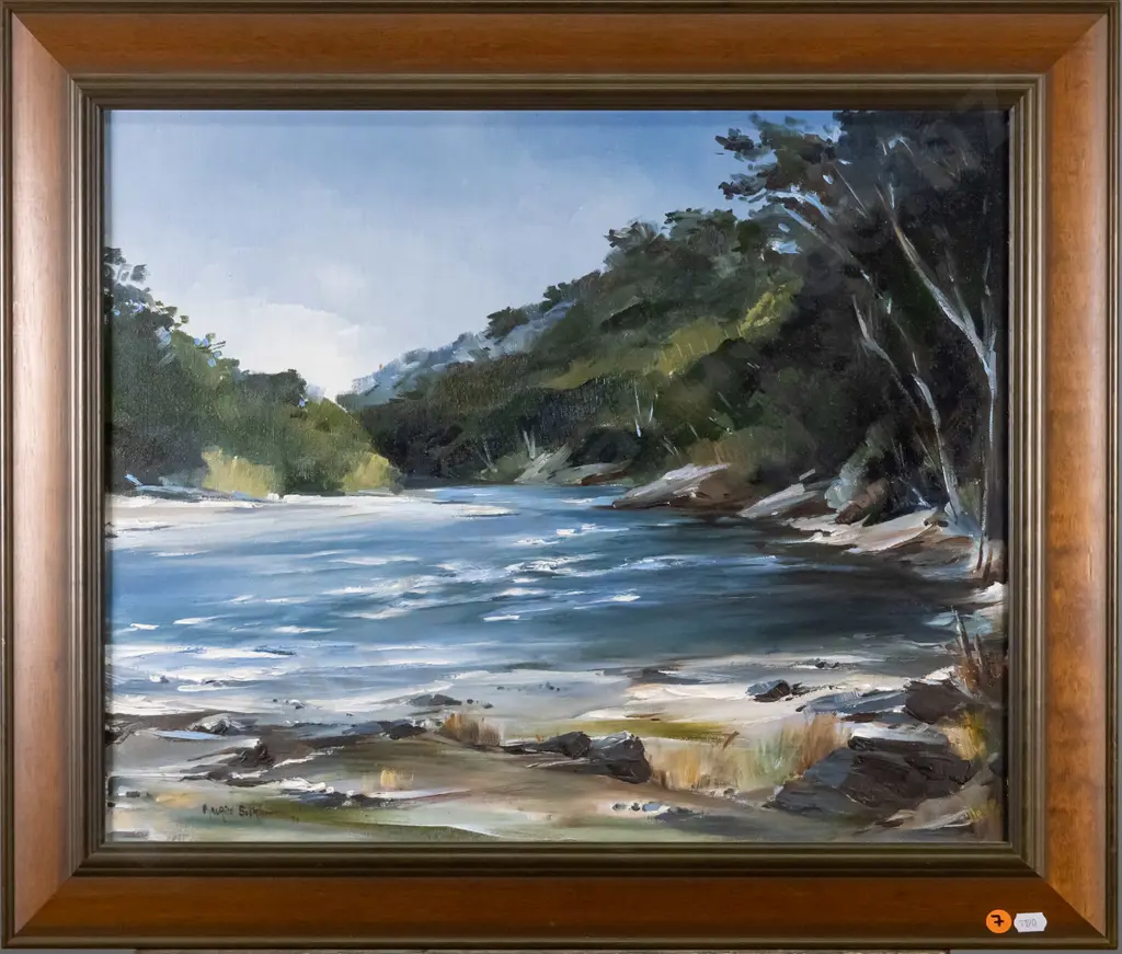 Maurice Buckland 1974 - framed oil "Clutha River at Beaumont" H-400 W-500 Image 1++