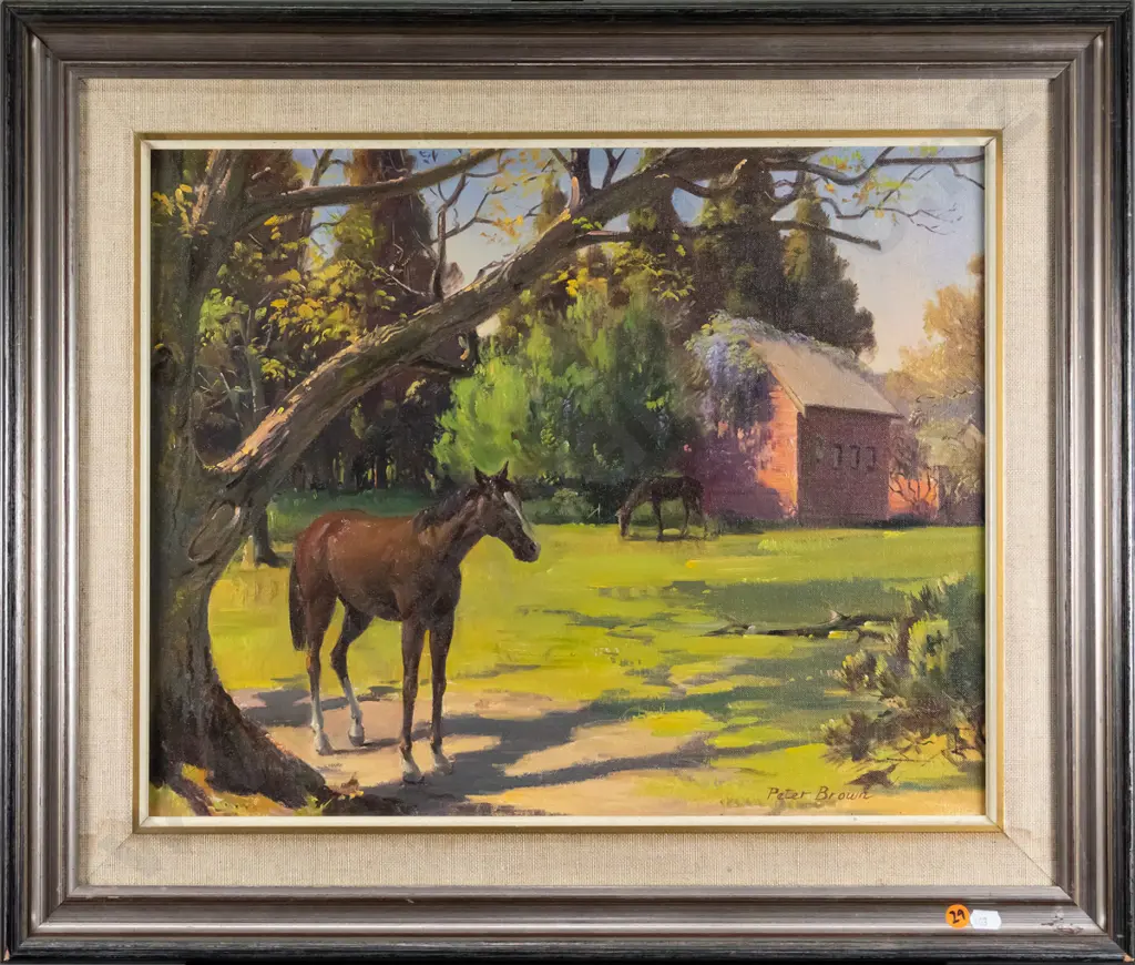 Peter Brown - framed oil - horses H-400 W-500 Image 1++