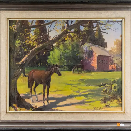 Peter Brown - framed oil - horses H-400 W-500