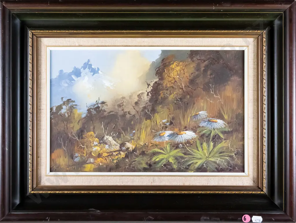 framed oil - landscape and mountain scene H-220 W-340 Image 1++