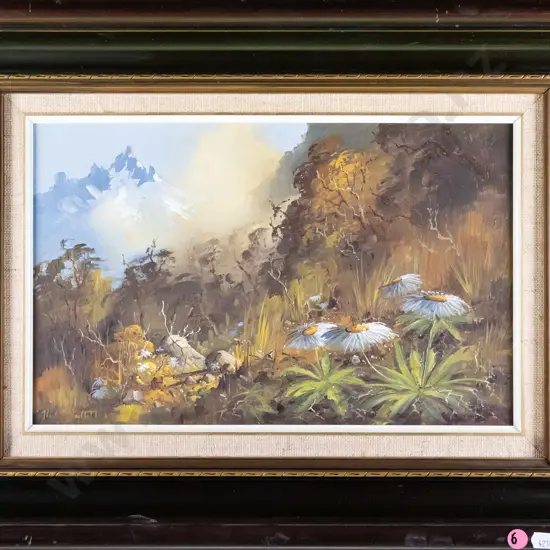 framed oil - landscape and mountain scene H-220 W-340