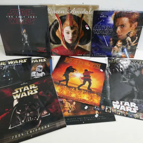 various Star Wars wall calendars, assorted dates 2000 thru 2018