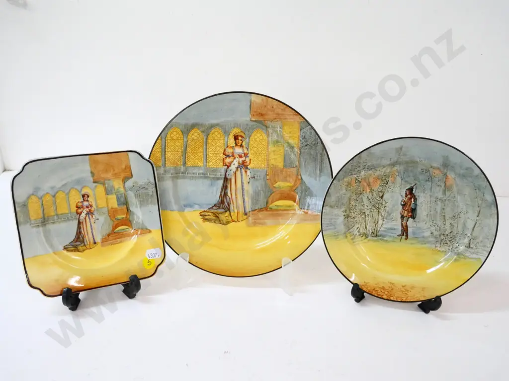 3 Royal Doulton Shakespeare plates - Katherine x 2, larger is D-210, and Rosalyn Image 1++