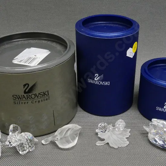 5 pieces Swarovski crystal with 3 boxes - elephant, butterfly, swan, etc - note butterfly has separated from leaf base