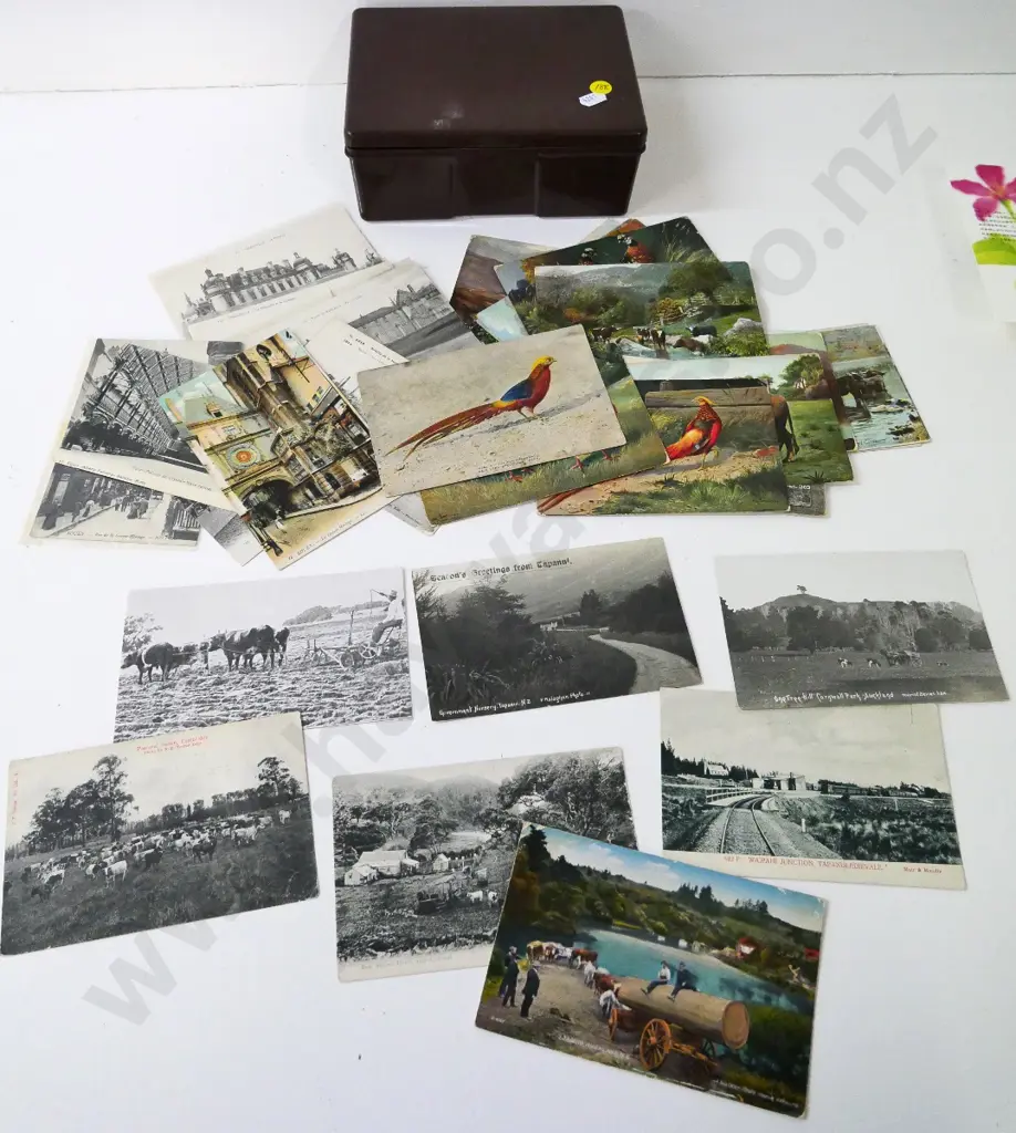 box of vintage postcards - New Zealand and international Image 1++