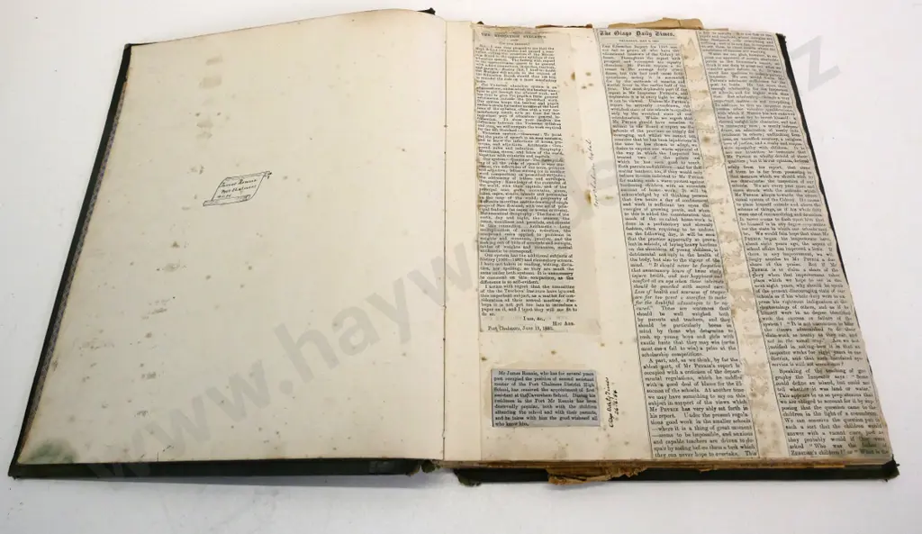 scrapbook inscribed James Rennie Port Chalmers 1884, newspaper clippings 1882 thru 1914, mainly education topics Image 1++