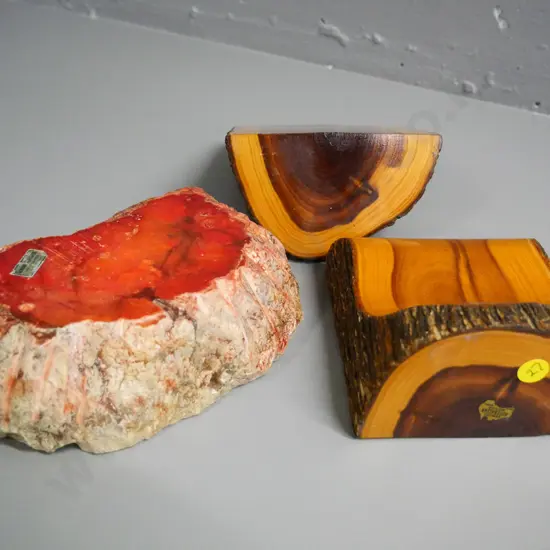 large Italian alabaster ashtray and a pair of Australian mulga wood book-ends H-140